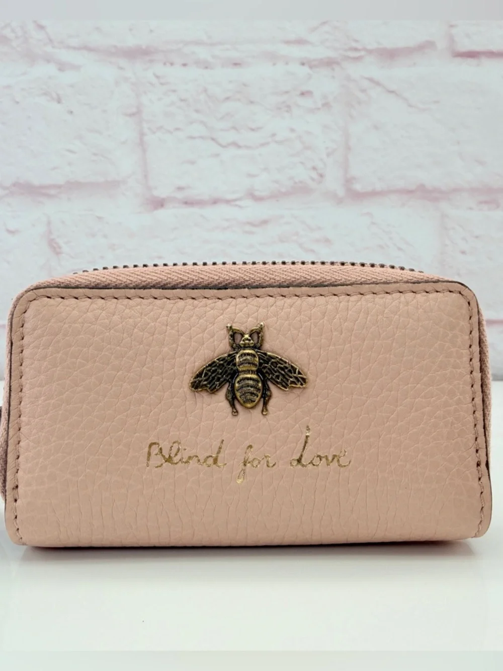 Gucci Pink Bee Accent Zip Wallet Key Case - Picture 2 of 12